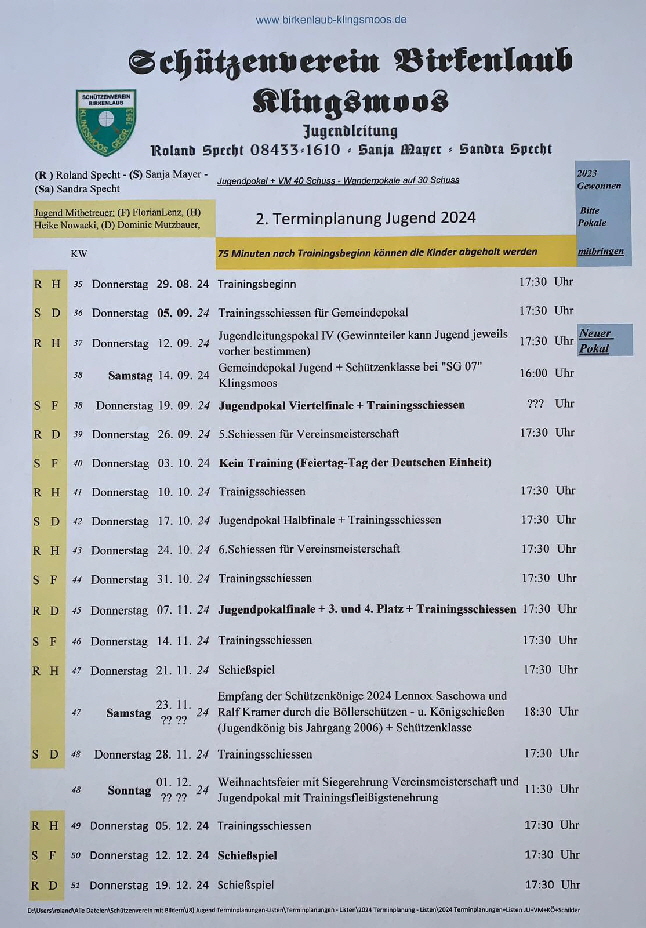 Termine Jugend 2024-