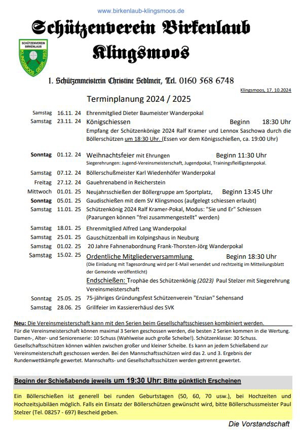 Terminplanung 2024-25